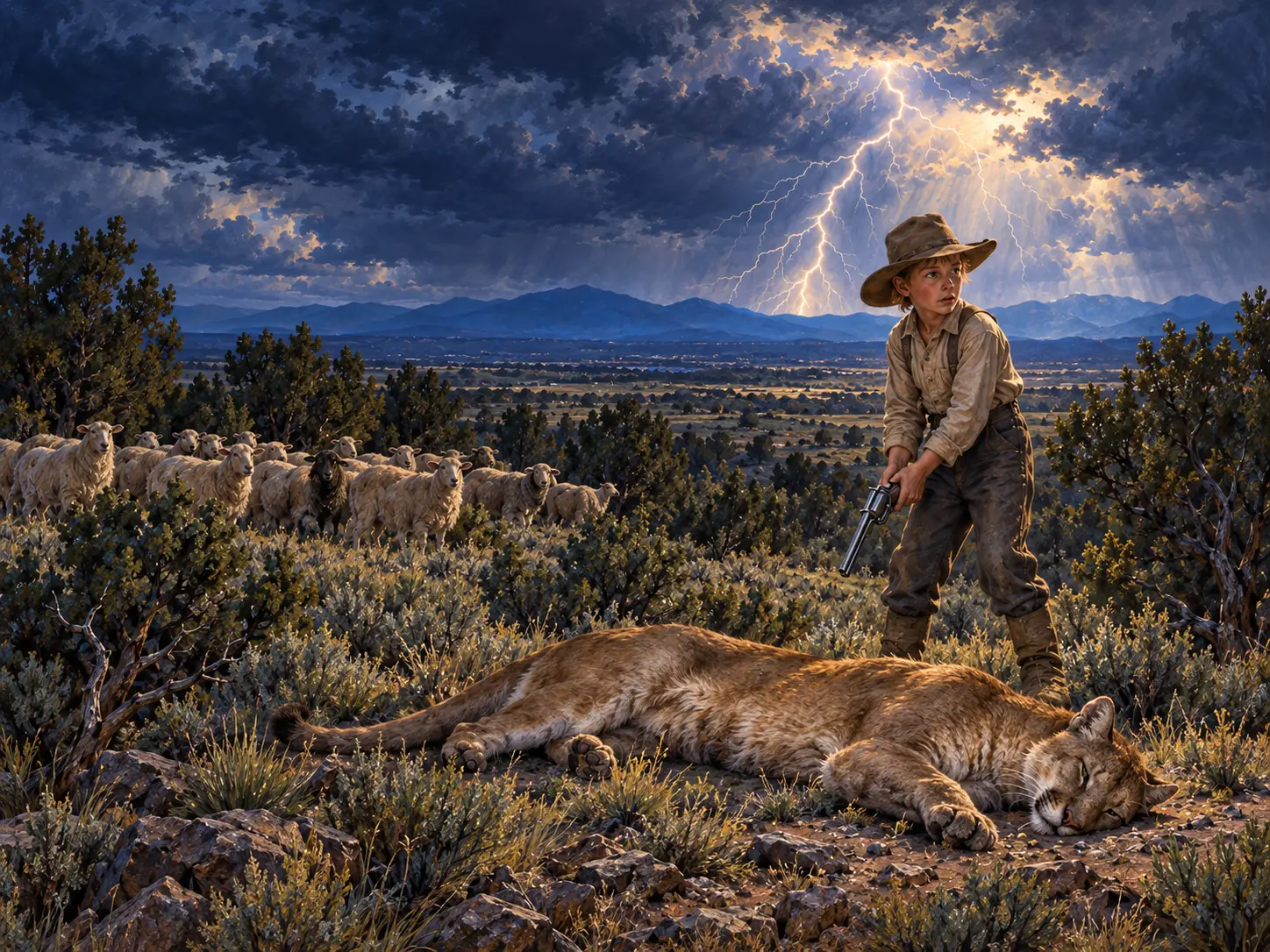 Louis Decker, age eleven, facing a panther on a dark and stormy night